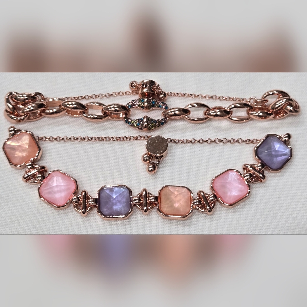 NWOT Bomb Party Lot Of 2 Rose-Gold Tone Gemstone Bedazzled Stack Bracelets